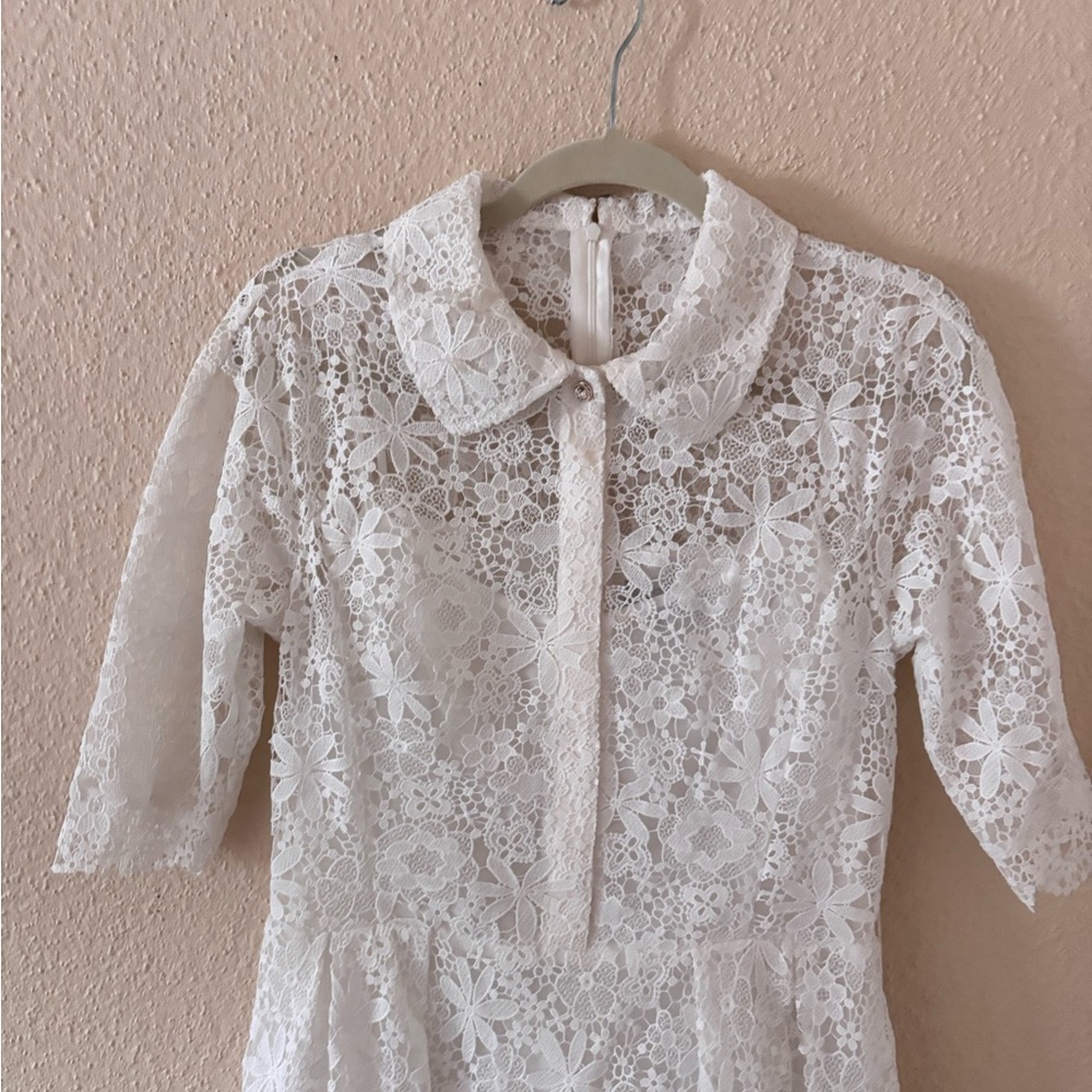 Teri Jon by Vickie Freedman Peter Pan collar White Lace Midi Dress 10 - Picture 3 of 8